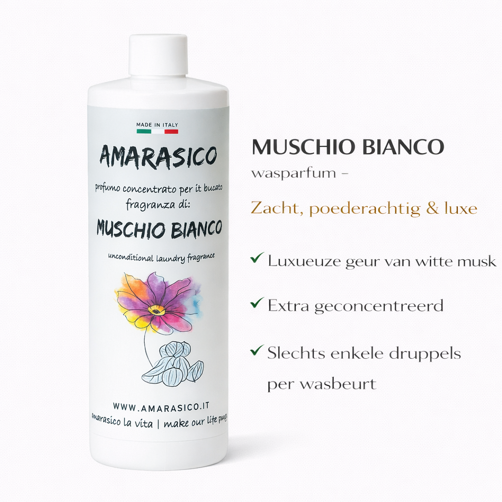 🤍 Parfum pour le linge MUSCHIO BIANCO – Arôme de musc doux, propre et élégant