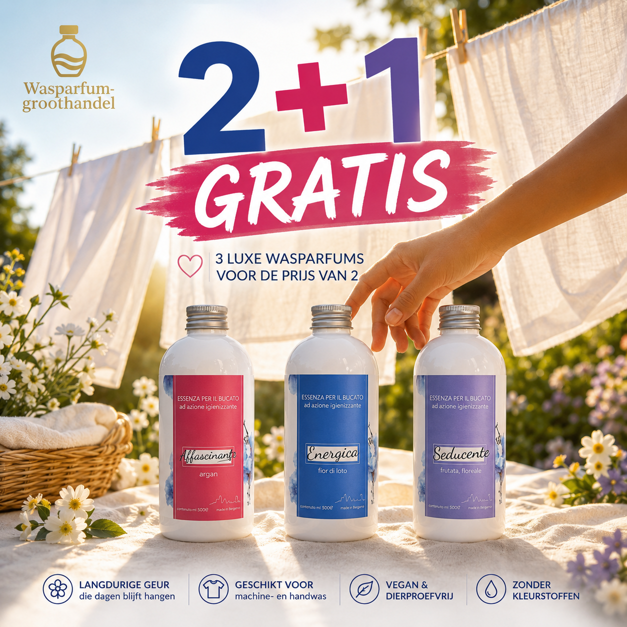 Luxe Wasparfum Bundel – 2+1 Gratis Affascinante Argan • Energica Fior di Loto • Seducente perla