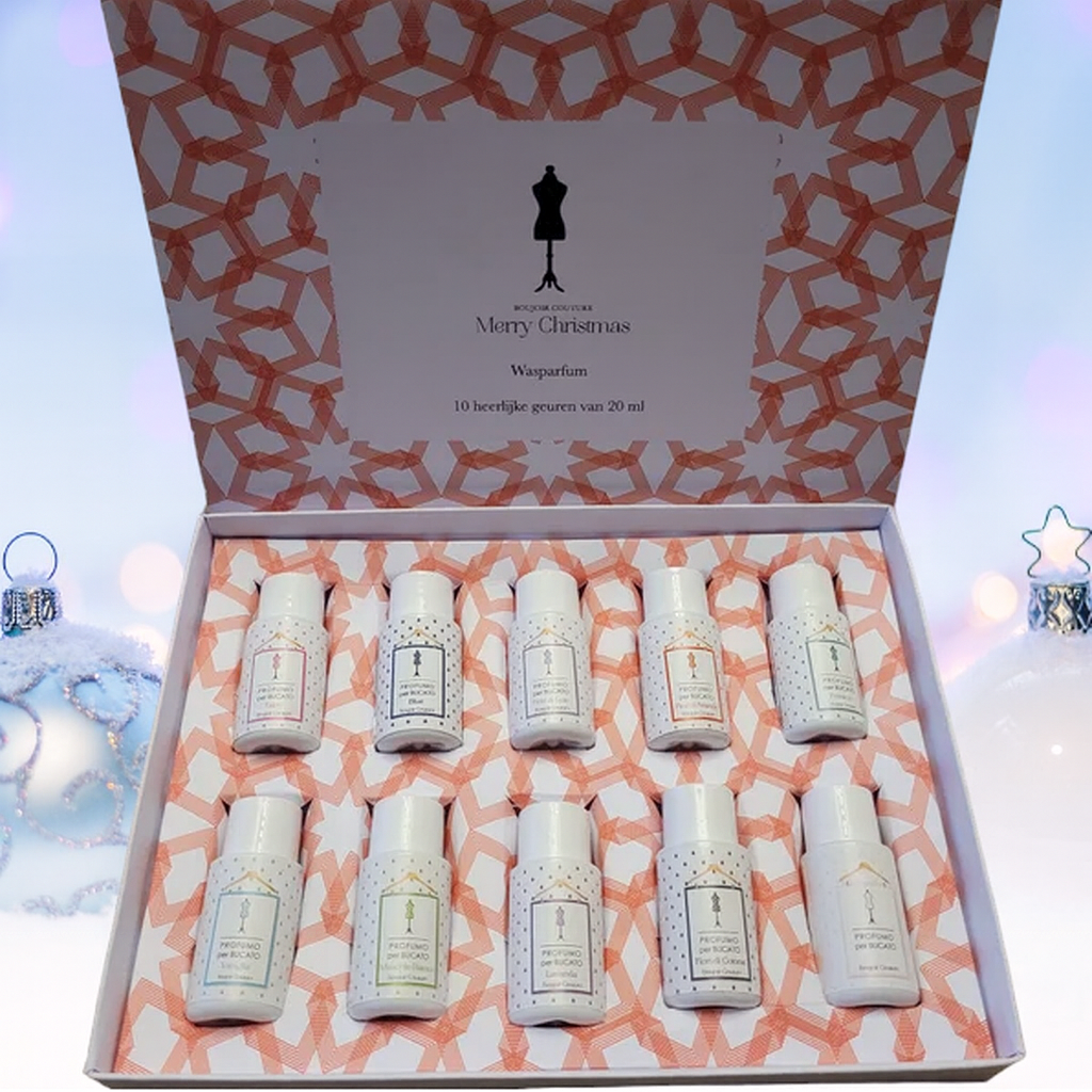 🎄 BOUJOIR COUTURE wasparfum – Luxe Proefpakket in Kerstverpakking (10x20 ml)